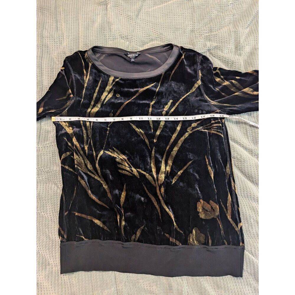 Lafayette 148 New York Black Gold Floral Velvet Long Sleeve Top Size Small - Picture 4 of 5